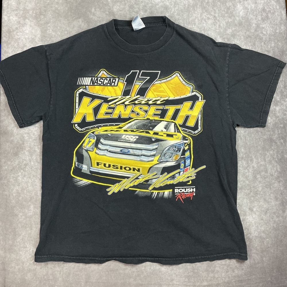 Vintage 00s Matt Kenseth Faded Distressed Dewalt Ford NASCAR Racing T Shirt XL